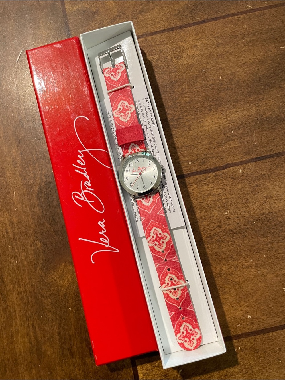 Vera Bradley Red Patterned Fabric Strap Watch with Silver Dial